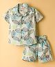 Mini Donuts Cotton Knit Half Sleeves Co-ords Shirt & Shorts Set with Leaves Print - Light Green