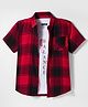 Pine Kids Cotton Woven Half Sleeves Checks Shirt With Text Printed T-Shirt - Red