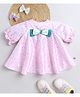 Many frocks & Satin Woven Half Puffed Sleeves Sequins Embellished Bow Applique Detailed Polka Dots Printed Dress - Pink