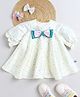 Many Frocks & Satin Woven Half Peasant Sleeves Polka Dots Printed Sequins Embellished Bow Applique Detailed Dress - White