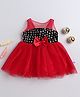 Many frocks & Net Woven Sleeveless Floral Designed Sequins Embellished Bow Applique Detailed Dress - Red & Black