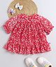 Many frocks & Georgette Woven Half Puffed Sleeves Floral Printed Dress - Red