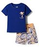 Doodle Poodle 100% Cotton Single Jersey Knit Half Sleeves T-Shirt & Shorts Set with Tropical Theme Print - Navy Blue