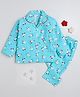 The Magic Wand Cotton Woven Full Sleeves Sledding Snowman Printed Coordinating Night Suit Set - Blue