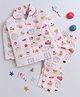 The Magic Wand Cotton Woven Full Sleeves Food Printed Coordinating Night Suit Set - Peach