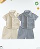 Kidbea 100% Linen Knit Pack Of 2 Half Sleeves Bow Applique Detailed Shirt & Shorts Set - Off White & Grey