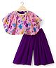 Babyhug Woven Half Sleeves Indo Western Set With Floral Print - Purple