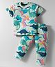 Teddy Sinker Knit Half Sleeves Co-ord Night Suit With Dino Print - Sea Green