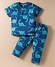 Teddy Sinker Knit Half Sleeves Co-ord Night Suit With Dino Print - Navy Blue