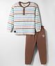 Mini Donuts Sinker Knit Full Sleeves Striped T-Shirt & Lounge Pant Set - Brown