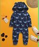Nino Bambino Velour Woven Full Sleeves Crab Printed Hooded Romper - Blue