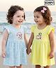 Babyhug Disney Frill Sleeves Frocks With Minnie & Friends Print Pack Of 2 - Light Blue & Lime Green