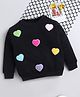 NAVKIYA G Fleece Knit Full Sleeves Heart Patch Detailed Back Printed Light Winter Sweatshirt - Black
