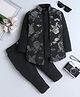 Fourfolds Cotton Blend Woven Full Sleeves Floral Design Sequins Embellished Sherwani & Trouser Set With Jacket - Black