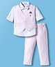 JASH KIDS Cotton Woven Full Sleeves Striped 3 Piece Party Suit With Bow - Pink