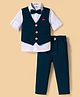 JASH KIDS Cotton Woven Full Sleeves Solid Color Three Piece Party Suit with Bow - Teal Blue