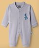 Mini Taurus Interlock Knit Full Sleeves Sleep Suit With Animal Embroidery - Grey