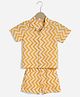 Charkhee Cotton Woven Half Sleeves Chevron Printed Coordinating Shirt & Shorts Winter Night Suit Set - Yellow