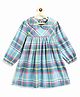 Campana 100% Cotton Woven Full Sleeves Plaid Checked Peter Pan Collared Dress - Sky Blue & Pink