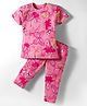 CUCUMBER Sinker Knit Half Sleeves Co-ords Night Suit With Floral Print - Pink