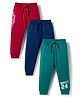 Babyhug Single Jersey Knit Full Length Lounge Pant With Text Print Pack Of 3 - Red Navy Blue & Teal Blue