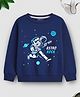 Trampoline Fleece Knit Full Sleeves Space Theme Printed Light Winter Sweatshirt - Navy Blue