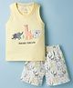 Child World Interlock Knit Sleeveless Animal Embroidered Tank T-Shirt & Shorts Set - Light Yellow