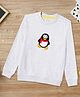 Zion Cotton Knit Full Sleeves Cute Penguin Embroidered Light Winter Sweatshirt - White Melange