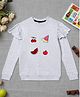 Zion Cotton Knit Full Sleeves Fruits Embroidered Light Winter Sweatshirt - White Melange