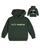 NUSYL Fleece Knit Full Sleeves Lets Wander Text Printed Light Winter Hoodie - Olive Green