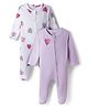 Bonfino 100% Cotton Knit Full Sleeves Sleepsuits With Rib Embroidered Pack Of 2 - Purple & White