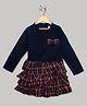 The Sandbox Clothing Co Cotton Knit Full Sleeves Bow Applique Detailed & Checked Layered Dress - Navy Blue