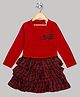 The Sandbox Clothing Co Cotton Knit Full Sleeves Bow Applique Detailed & Checked Layered Dress - Red