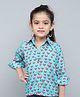 PinkChick Cotton Woven Full Sleeves Heart Printed Shirt - Teal