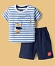 Mini Taurus Sinker Knit Half Sleeves Striped & Duck Printed T-Shirt & Shorts Set - Navy Blue