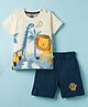 Mini Taurus Sinker Knit Half Sleeves Animal Printed T-Shirt & Shorts Set - Blue
