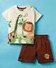 Mini Taurus Sinker Knit Half Sleeves Animal Printed T-Shirt & Shorts Set - Dark Rust
