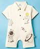 Mini Taurus Interlock Knit Half Sleeves Romper with Space Theme Print - Cream