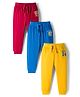 Babyhug Cotton Knit Full Length Lounge Pant With Text Print Pack Of 3 - Yellow Red & Blue
