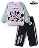 Bonfino Disney Terry Knit Full Raglan Sleeves T-Shirt & Lounge Pant Set With Minnie & Friends Graphics & Badge Detailing - Multicolor