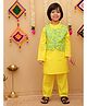 Junitos Cotton Woven Full Sleeves Solid Kurta Pyjama With Floral Printed Nehru Jacket Set - Yellow