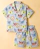 JASH KIDS Poplin Woven Half Sleeves Shirt & Shorts Co-ord Set With Animal Print - Blue
