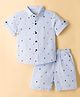 JASH KIDS Cotton Woven Half Sleeves Shirt & Shorts Co-ord Set With Teddy Bear Print - Blue