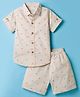 JASH KIDS Cotton Woven Half Sleeves Shirt & Shorts Co-ord Set With Dino Print - Beige