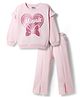 Bonfino Disney Terry Knit Full Sleeves T-Shirt & Lounge Pant Set With Minnie Mouse Graphics & Frill Detailing - Pink