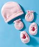 Bubble Interlock Knit Solid Colour Cap Mitten & Booties Pink - Diameter 9.5 cm