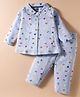 Evimo Single Jersey Knit Full Sleeves Co-ord Night Suit With Heart & Star Print - Light Blue