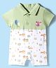 Child World Interlock Knit Half Sleeves Romper With Camping Print - Olive Green