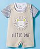 Child World Interlock Knit Dungaree Style Romper & Half Sleeves Inner Tee With Lion Patch - Cream