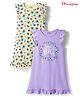 Honeyhap Premium 100% Cotton Knit With Bio Finish Sleeveless Nighties With Floral Print Pack of 2 - Lemon Meringue & Pastel Lilac